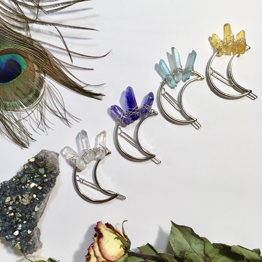 Crystal Moon Clip, Quartz Moon Barrette
